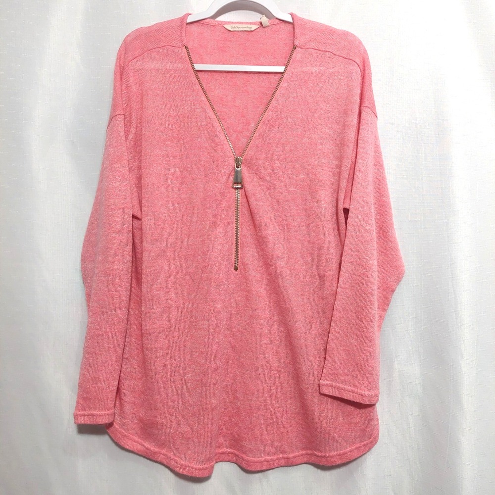 Soft Surroundings Womens Open Weave Pullover Sweater Size 2X Coral Front Zipper